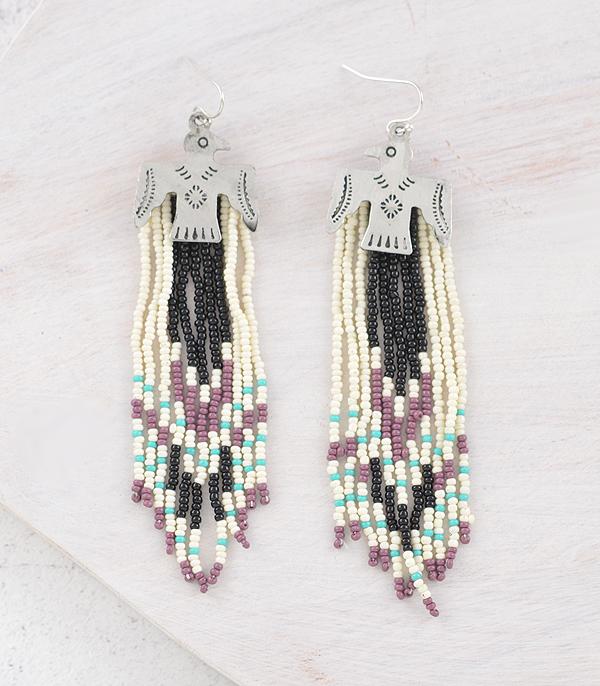 EARRINGS :: WESTERN HOOK EARRINGS :: Wholesale Thunderbird Beaded Tassel Earrings