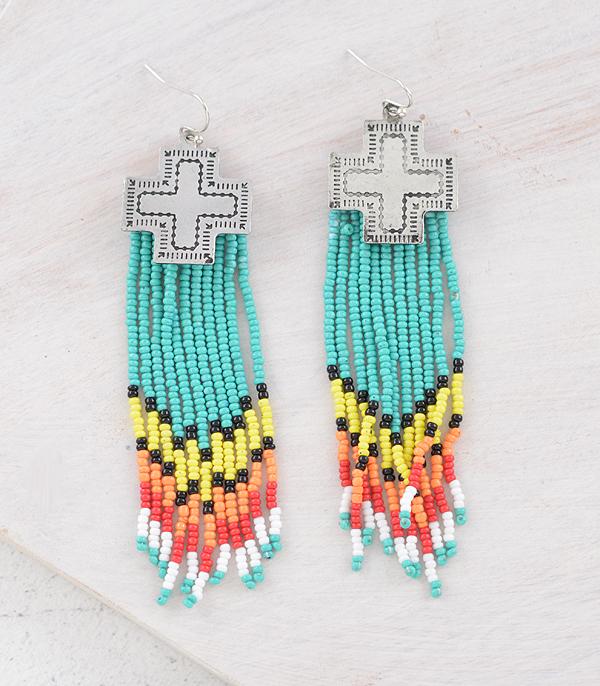 EARRINGS :: WESTERN HOOK EARRINGS :: Wholesale Cross Concho Beaded Tassel Earrings