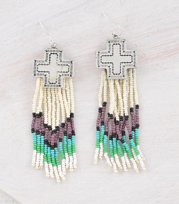 EARRINGS :: WESTERN HOOK EARRINGS :: Wholesale Cross Concho Beaded Tassel Earrings