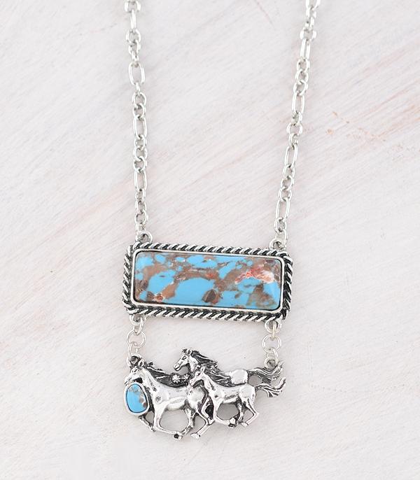 New Arrival :: Wholesale Western Turquoise Bar Horse Necklace