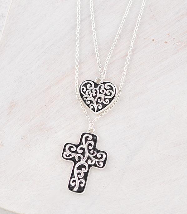 New Arrival :: Wholesale Filigree Cross Heart Pendant Necklace