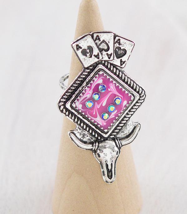 RINGS :: Wholesale Ace of Card Steer Skull Ring