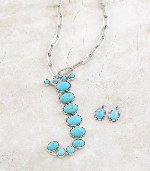 INITIAL JEWELRY :: NECKLACES | RINGS :: Wholesale Oversized Turquoise Initial Necklace Set