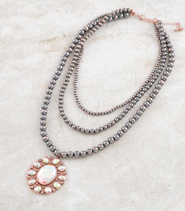 NECKLACES :: TRENDY :: Wholesale Glass Stone Concho Navajo Pearl Necklace