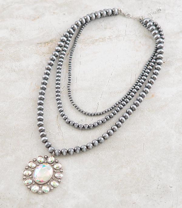 NECKLACES :: TRENDY :: Wholesale Glass Stone Concho Navajo Pearl Necklace
