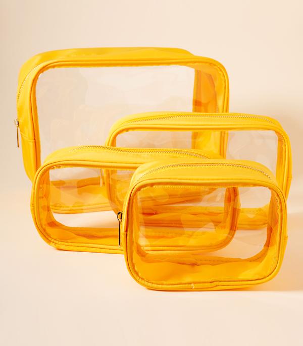 HANDBAGS :: WALLETS | SMALL ACCESSORIES :: Wholesale 4PC Set Clear Travel Pouch Set