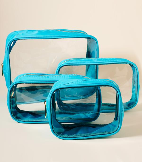 HANDBAGS :: WALLETS | SMALL ACCESSORIES :: Wholesale 4PC Set Clear Travel Pouch Set