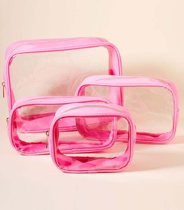 HANDBAGS :: WALLETS | SMALL ACCESSORIES :: Wholesale 4PC Set Clear Travel Pouch Set