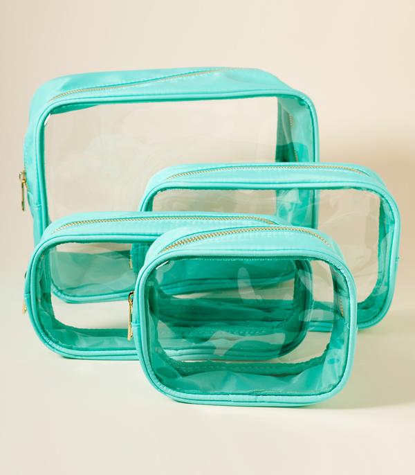 HANDBAGS :: WALLETS | SMALL ACCESSORIES :: Wholesale 4PC Set Clear Travel Pouch Set