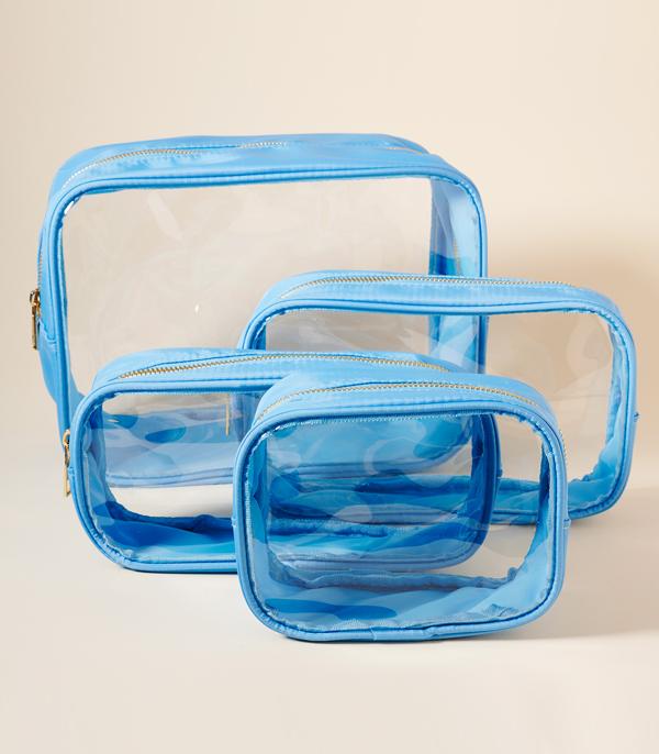 HANDBAGS :: WALLETS | SMALL ACCESSORIES :: Wholesale 4PC Set Clear Travel Pouch Set