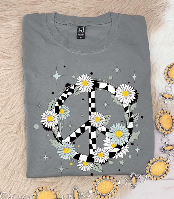 GRAPHIC TEES :: GRAPHIC TEES :: Wholesale Checkered Peace Flower Graphic Tshirt