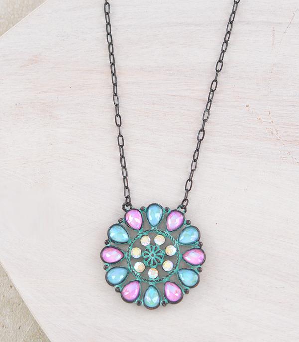 NECKLACES :: CHAIN WITH PENDANT :: Wholesale Western Glass Stone Concho Necklace
