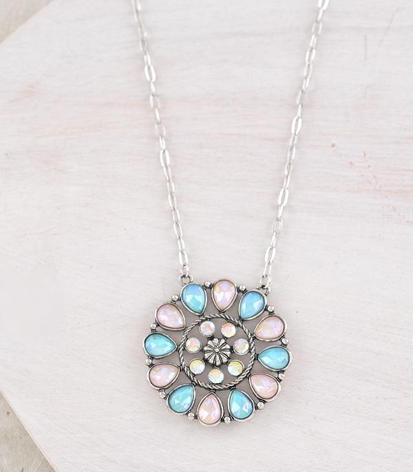 NECKLACES :: CHAIN WITH PENDANT :: Wholesale Western Glass Stone Concho Necklace