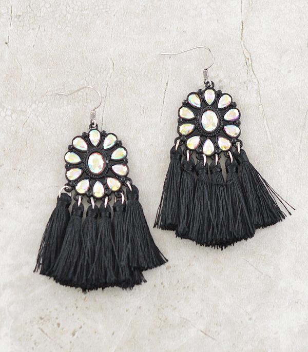 EARRINGS :: WESTERN HOOK EARRINGS :: Wholesale Glass Stone Concho Tassel Earrings