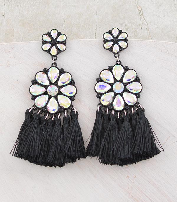 New Arrival :: Wholesale AB Glass Stone Tassel Earrings