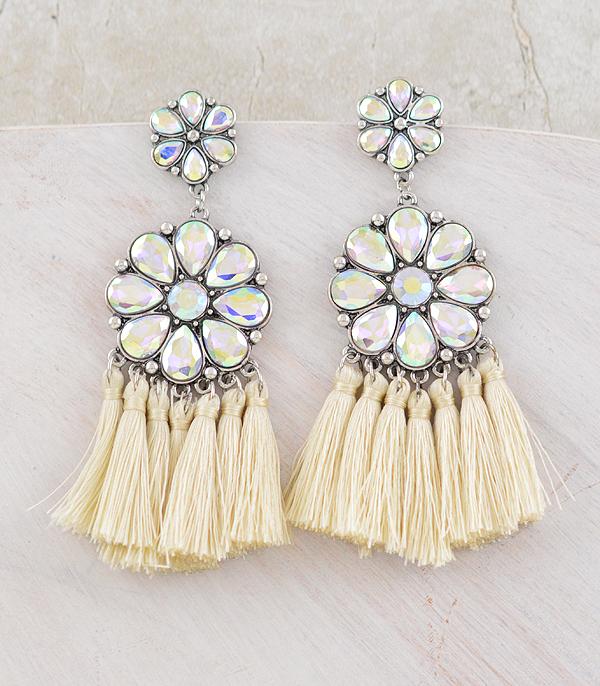 New Arrival :: Wholesale AB Glass Stone Tassel Earrings