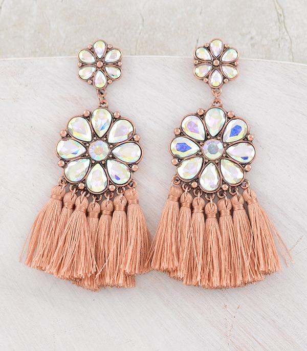 EARRINGS :: WESTERN POST EARRINGS :: Wholesale AB Glass Stone Tassel Earrings