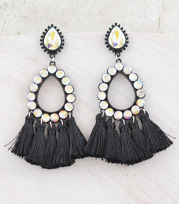 EARRINGS :: TRENDY EARRINGS :: Wholesale AB Glass Stone Tassel Earrings