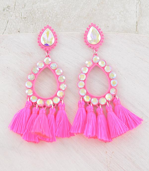 New Arrival :: Wholesale AB Glass Stone Tassel Earrings