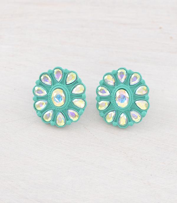 EARRINGS :: POST EARRINGS :: Wholesale Glass Stone Concho Earrings