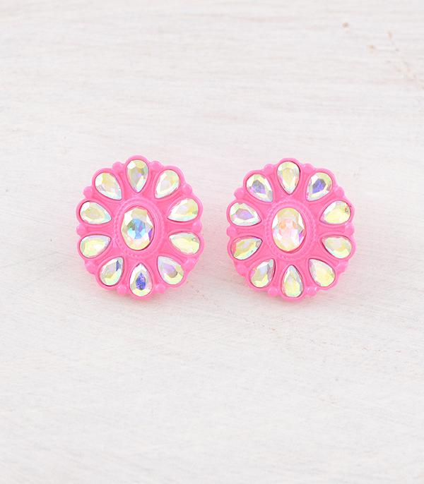 EARRINGS :: POST EARRINGS :: Wholesale Glass Stone Concho Earrings