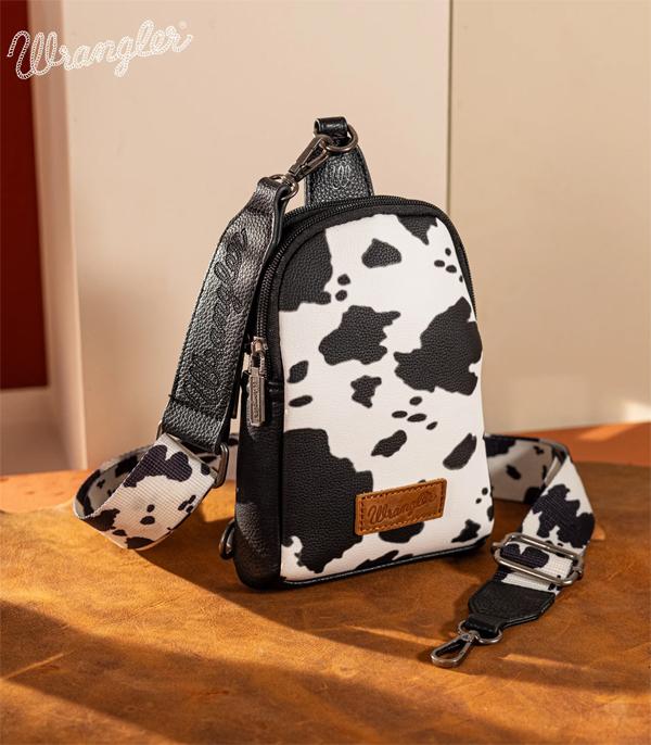 MONTANAWEST BAGS :: WESTERN PURSES :: Wholesale Wrangler Cow Print Sling Bag