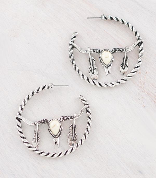 WHAT'S NEW :: Wholesale Western Steer Skull Hoop Earrings