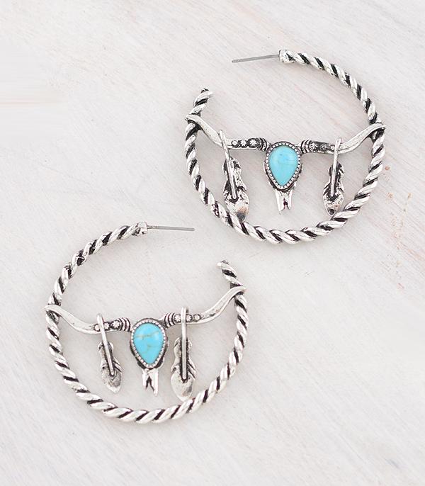 New Arrival :: Wholesale Western Steer Skull Hoop Earrings