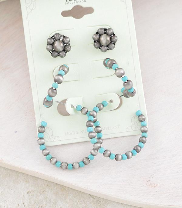 New Arrival :: Wholesale Western 3PC Set Navajo Pearl Earrings