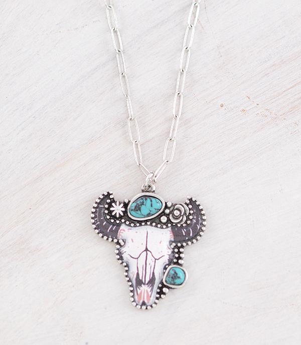 NECKLACES :: CHAIN WITH PENDANT :: Wholesale Western Steer Skull Pendant Necklace