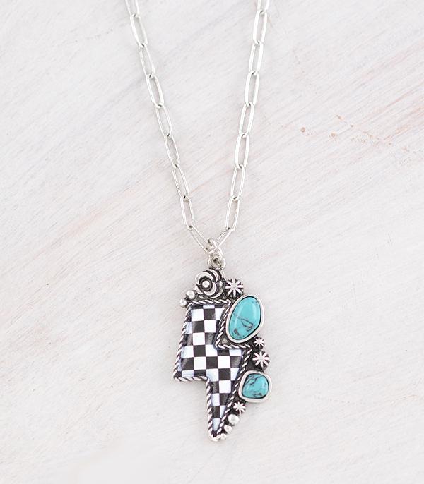 New Arrival :: Wholesale Western Checkered Lightning Bolt Necklac