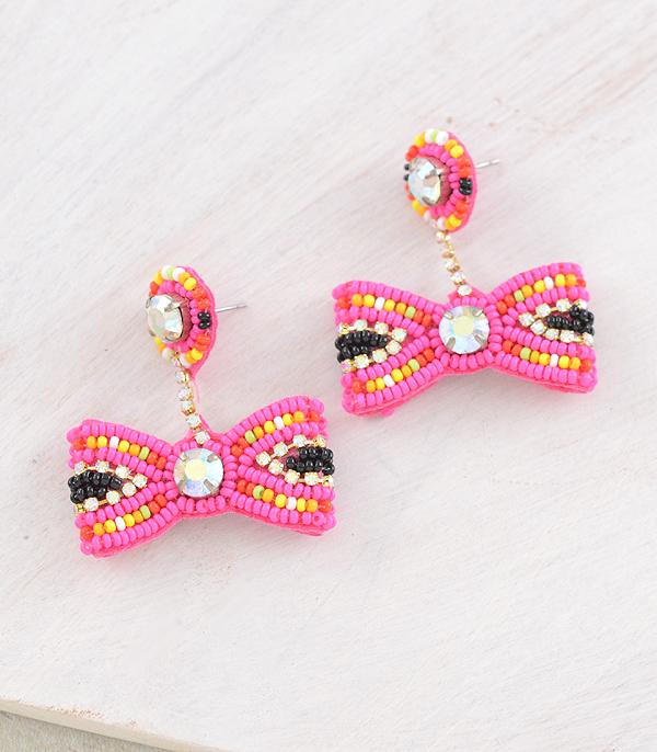 EARRINGS :: TRENDY EARRINGS :: Wholesale Western Beaded Bow Dangle Earrings