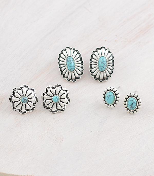 WHAT'S NEW :: Wholesale Western 3PC Set Concho Earrings