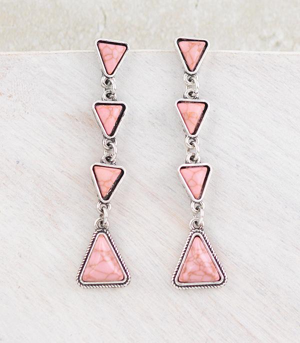 New Arrival :: Wholesale Western Pink Stone Drop Earrings