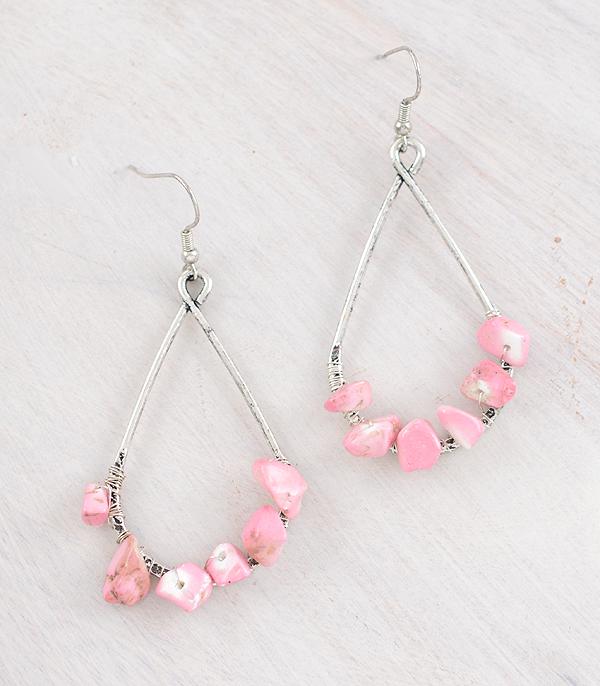 EARRINGS :: WESTERN HOOK EARRINGS :: Wholesale Western Pink Stone Teardrop Earrings