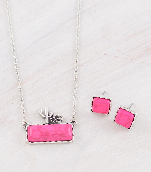 NECKLACES :: WESTERN TREND :: Wholesale Western Pink Stone Cactus Necklace