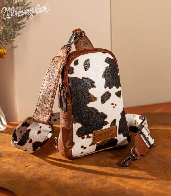MONTANAWEST BAGS :: WESTERN PURSES :: Wholesale Wrangler Cow Print Sling Bag