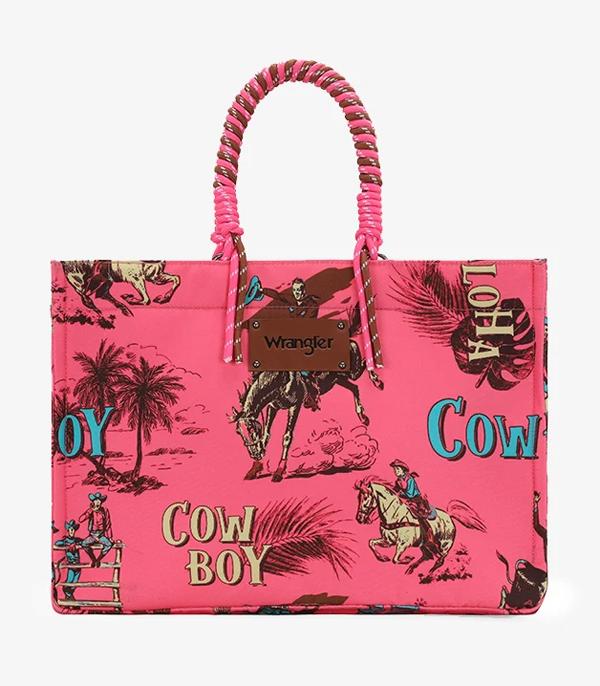 MONTANAWEST BAGS :: WESTERN PURSES :: Wholesale Wrangler Cowboy Print Canvas Tote