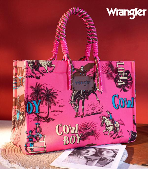 MONTANAWEST BAGS :: WESTERN PURSES :: Wholesale Wrangler Cowboy Print Canvas Tote