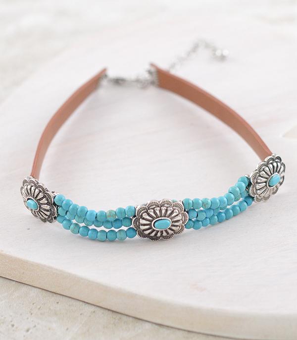 New Arrival :: Wholesale Western Concho Turquoise Choker Necklace