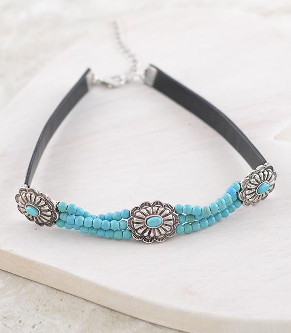 NECKLACES :: CHOKER | INSPIRATION :: Wholesale Western Concho Turquoise Choker Necklace
