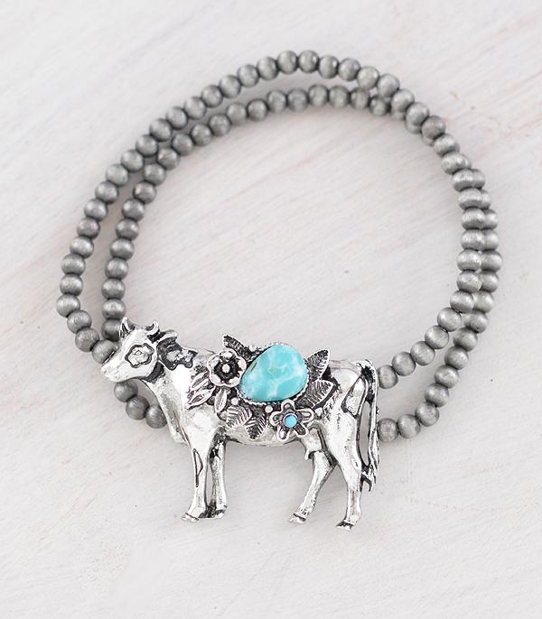 BRACELETS :: STRETCH :: Wholesale Western Cow Turquoise Bracelet