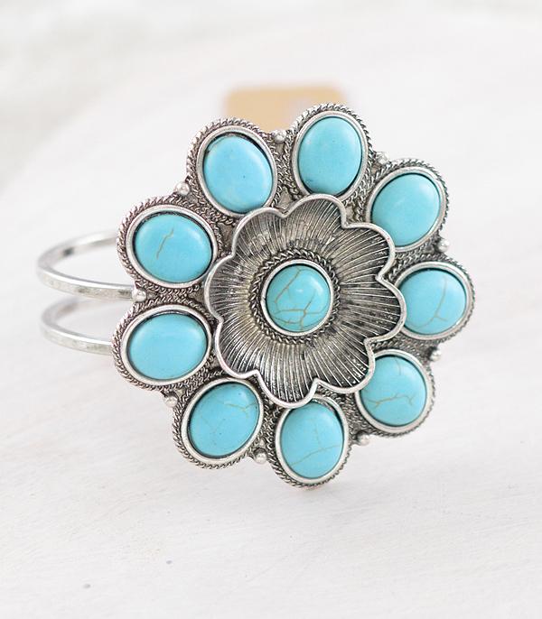BRACELETS :: CUFF I BANGLE :: Wholesale Western Turquoise Flower Concho Bracelet