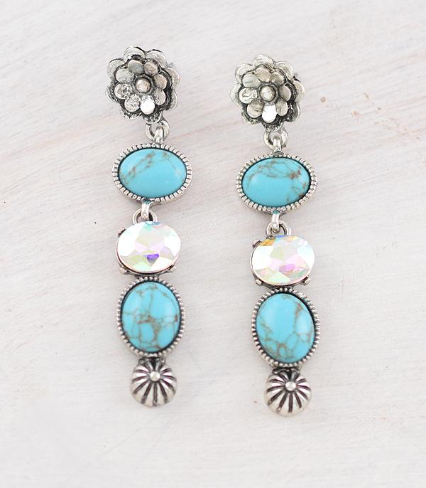 EARRINGS :: WESTERN POST EARRINGS :: Wholesale Tipi Brand Glass Stone Turquoise Earring