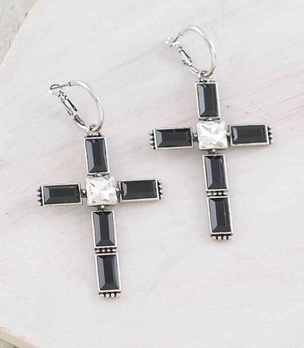 EARRINGS :: HOOP EARRINGS :: Wholesale Tipi Brand Glass Stone Cross Earrings