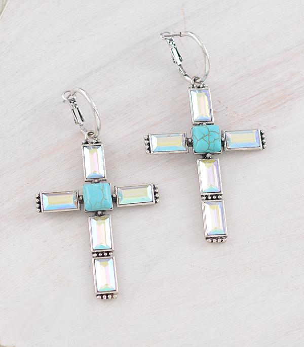 EARRINGS :: WESTERN POST EARRINGS :: Wholesale Tipi Brand Glass Stone Cross Earrings