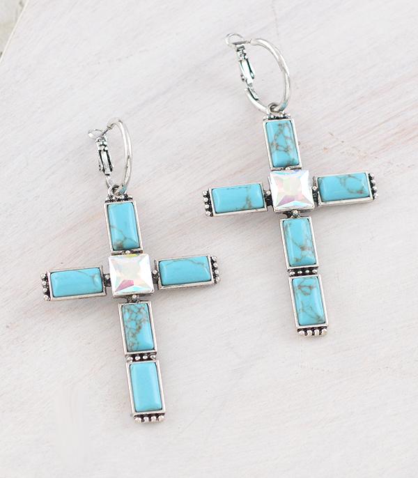 New Arrival :: Wholesale Tipi Brand Glass Stone Cross Earrings