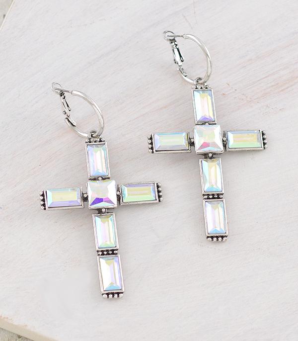 EARRINGS :: HOOP EARRINGS :: Wholesale Tipi Brand Ab Stone Cross Earrings