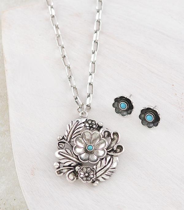 NECKLACES :: CHAIN WITH PENDANT :: Wholesale Tipi Brand Western Flower Necklace Set