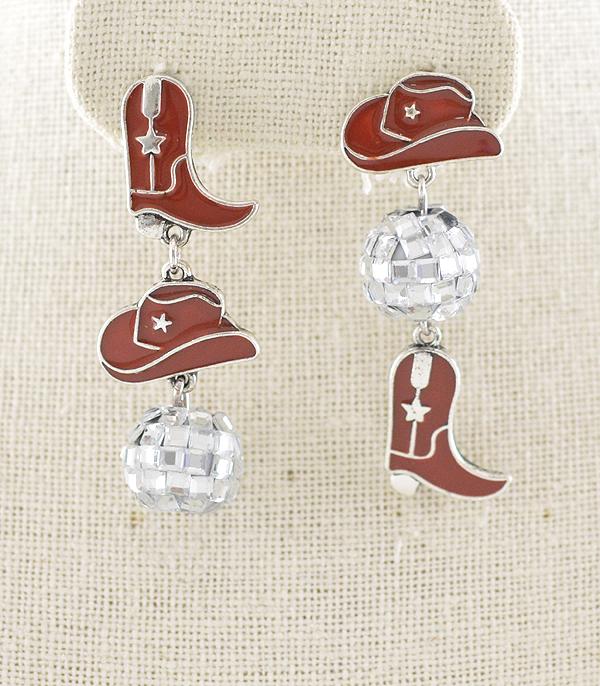 EARRINGS :: WESTERN POST EARRINGS :: Wholesale Cowboy Boots Hat Drop Earrings